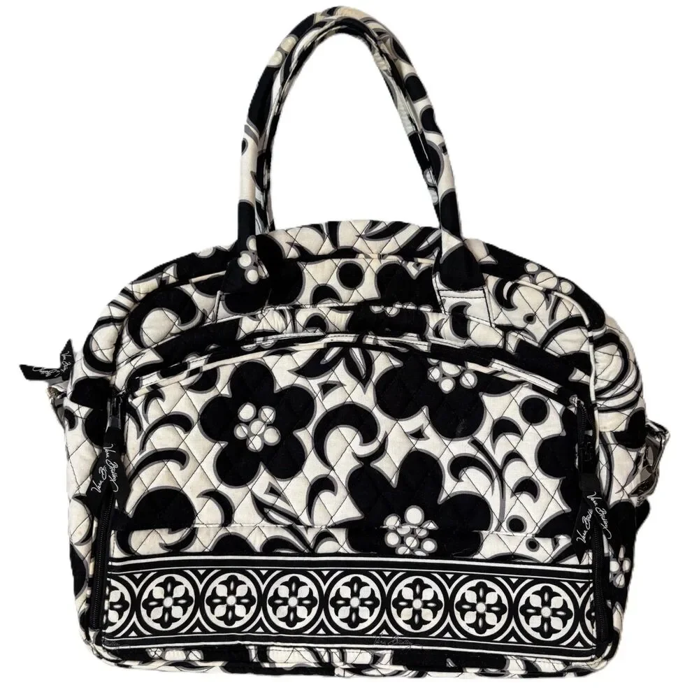 Vera Bradley Metropolitan Night & Day Laptop Diaper Bag Black White Full Zip